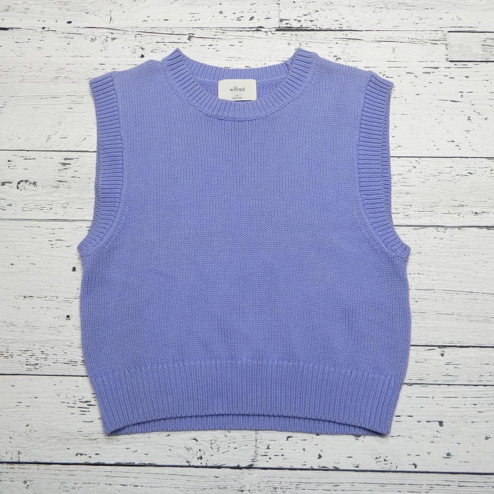 Wilfred Sweater Vest Womens Medium Purple Merino Wool Ribbed Crewneck Aritzia
